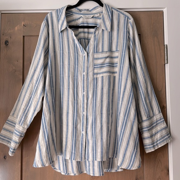 Caffe Marrakesh Button Down Shirt Blouse Womens plus Sz 1X Cotton Coastal Beach - Picture 1 of 8